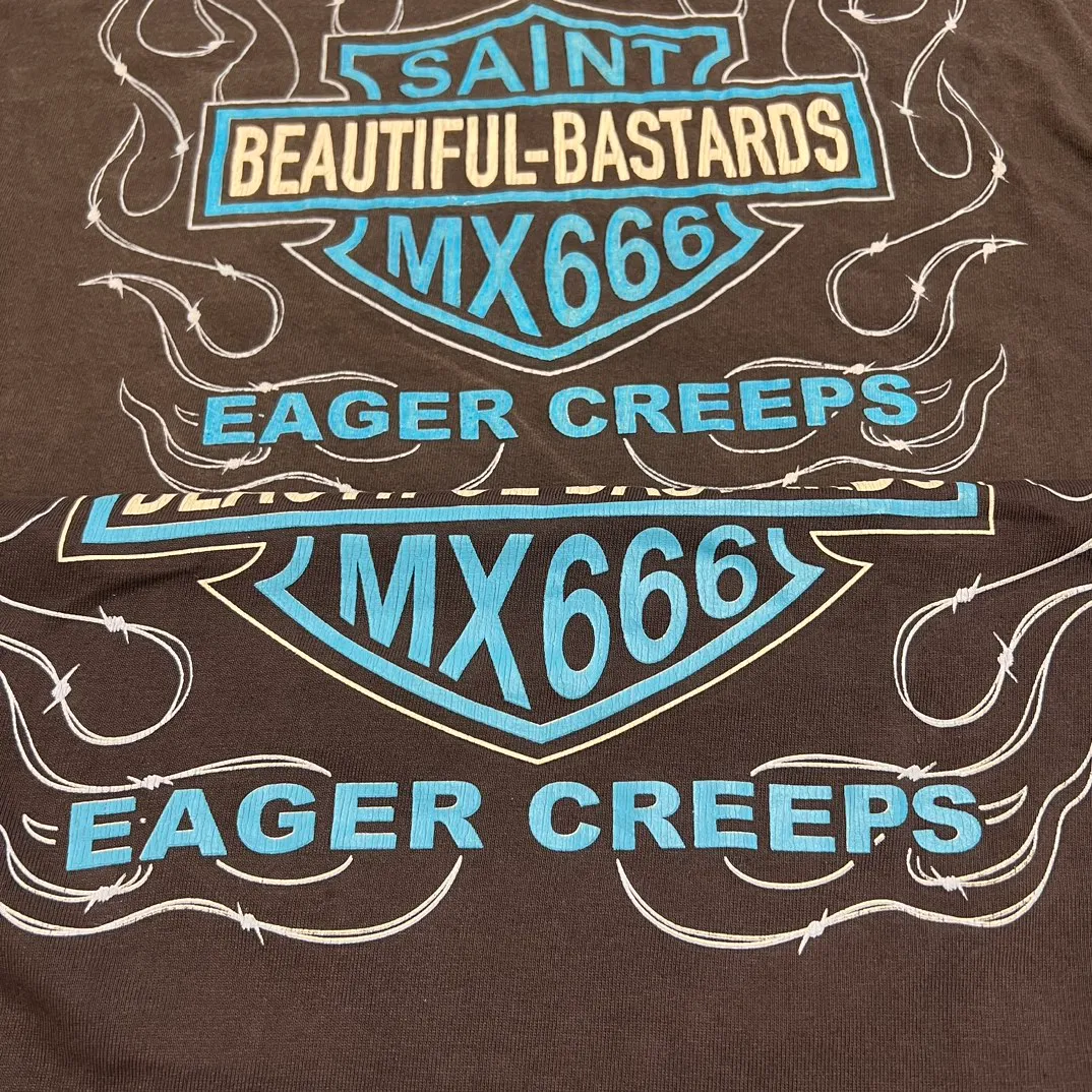 Printing proofing SAINT Mxxxxxx LS TEE/BTFL BASTARS/BLK flame dice distressed retro long sleeves washed black S-XL